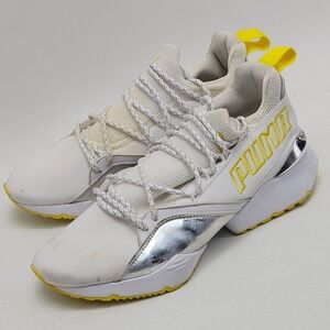 Puma Muse Maia Metallic Womens 8.5 White Silver Yellow Sneakers 369492-01